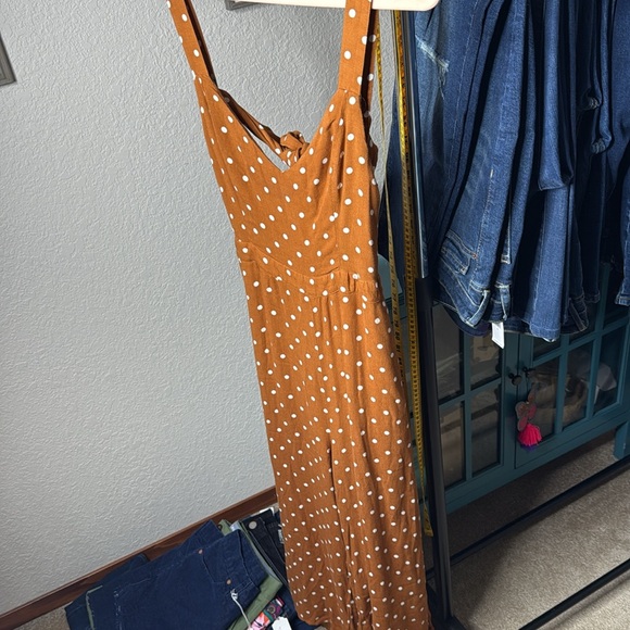 American Eagle Outfitters Pants - American Eagle Burnt Orange Polka Dot Crop Jumpsuit Size M